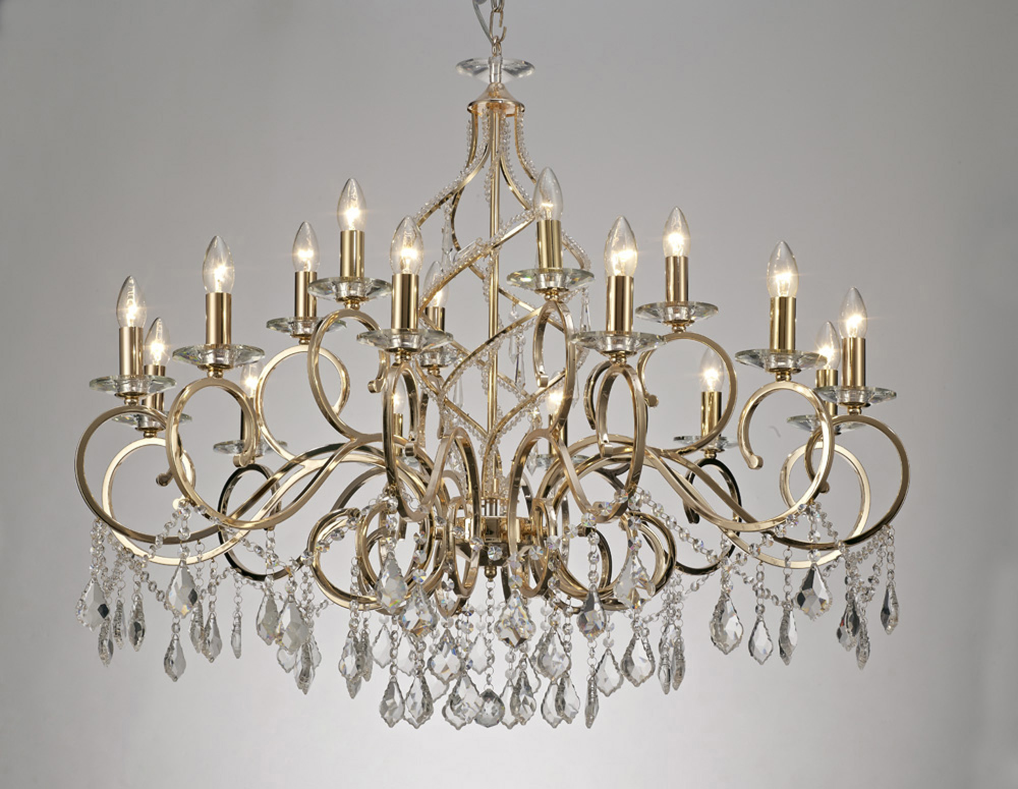 Torino French Gold Crystal Ceiling Lights Diyas Tiered Crystal Fittings